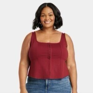 Ava & Viv Corset Tank Top Burgundy Women’s Size 3X Square Neck Sleeveless NWT